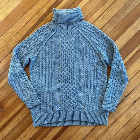 Vince Cableknit Merino Alpaca Wool Blend Turtleneck in Grey Size L - Picture 2 of 5